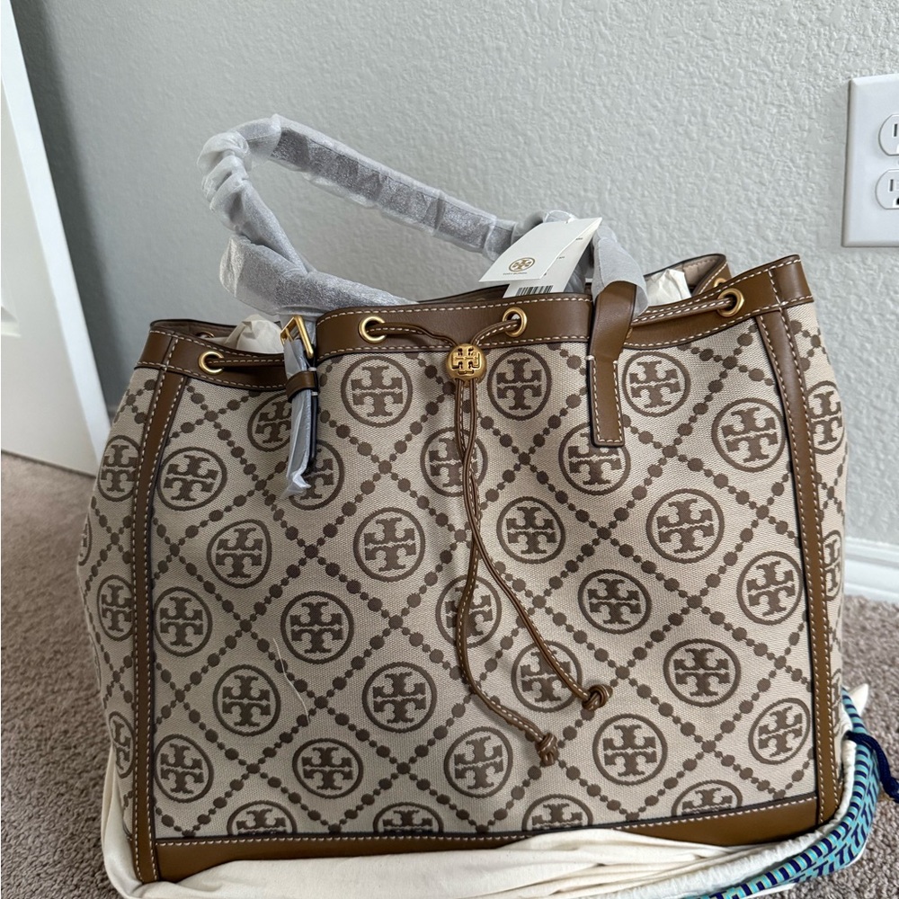 Tory Burch T monogram drawstring tote